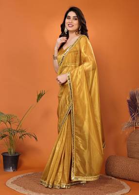 Gold embellished organza  saree with blouse piece 5
