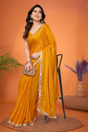 Gold embellished poly silk saree with blouse piece