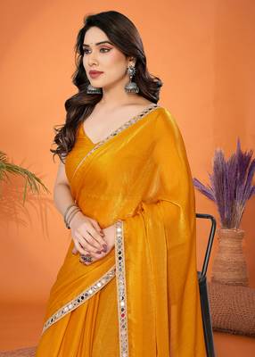 Gold embellished poly silk saree with blouse piece 5