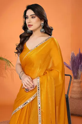 Gold embellished poly silk saree with blouse piece