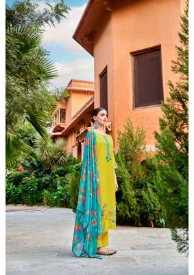 Floral Printed Round Neck Straight Kurta With Trousers & Dupatta 3