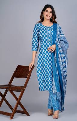 Blue cotton printed kurti 1