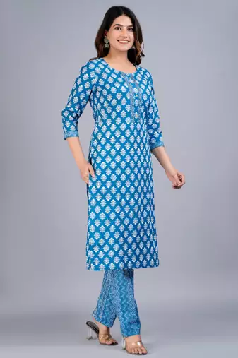 Blue cotton printed kurti