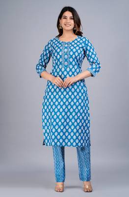 Blue cotton printed kurti 3
