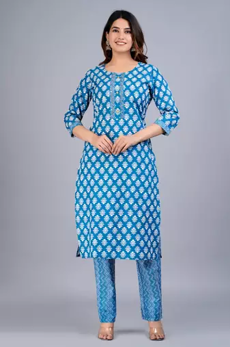Blue cotton printed kurti