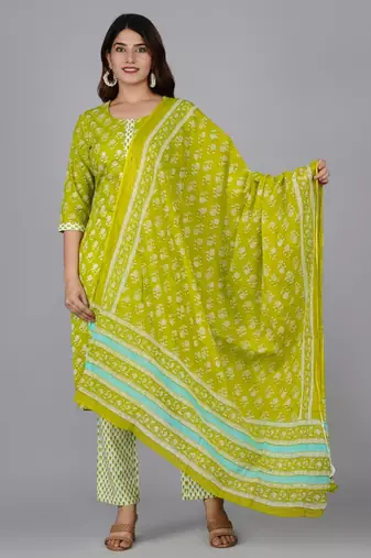 Green cotton printed kurti