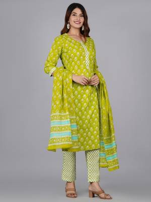 Green cotton printed kurti 3