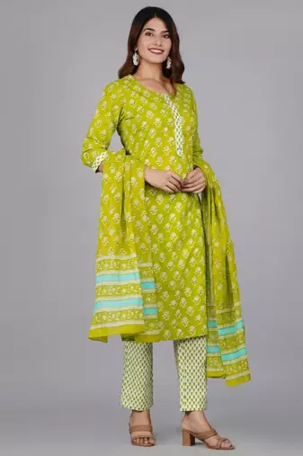 Green cotton printed kurti