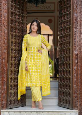 Yellow cotton printed kurti 1