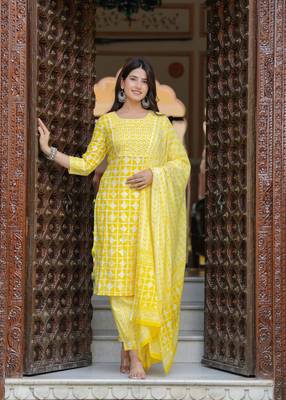 Yellow cotton printed kurti 2
