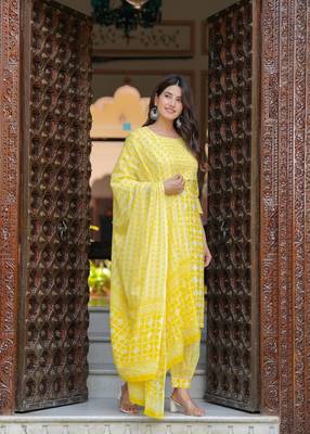Yellow cotton printed kurti 3