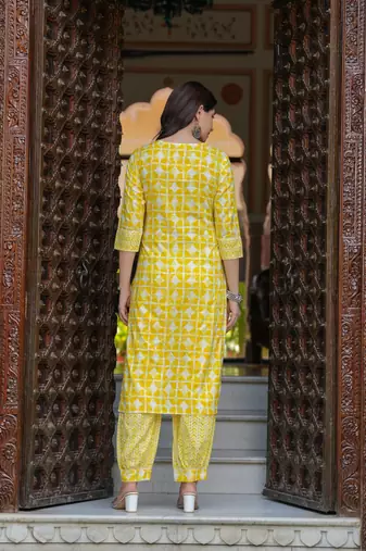 Yellow cotton printed kurti