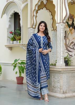 Indigo cotton printed kurti 1