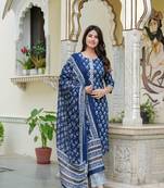 Indigo cotton printed kurti