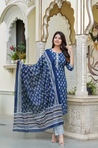 Indigo cotton printed kurti
