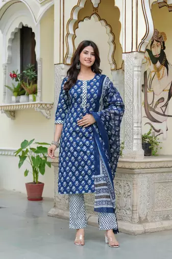 Indigo cotton printed kurti