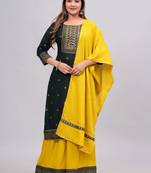 Green women printed embroidered aline kurta palazzo with dupatta set