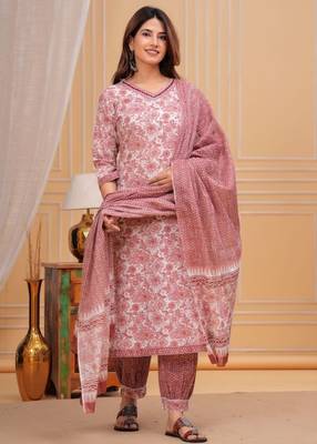 Peach cotton printed kurti 1