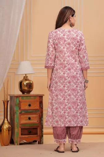 Peach cotton printed kurti