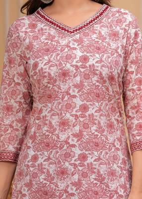Peach cotton printed kurti 6