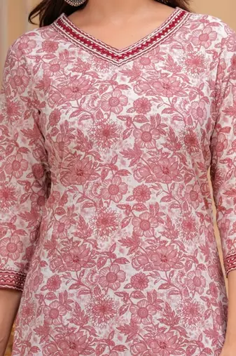 Peach cotton printed kurti