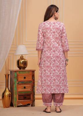 Peach cotton printed kurti 7