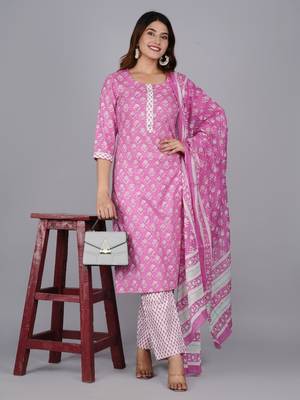 Pink cotton printed kurti 1