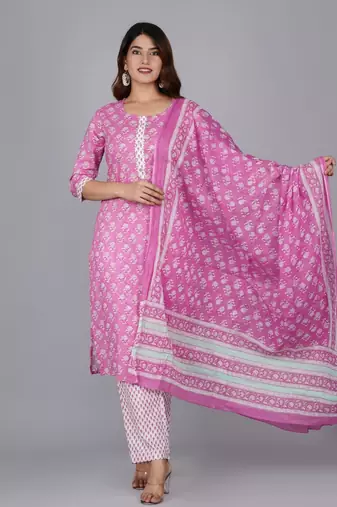 Pink cotton printed kurti