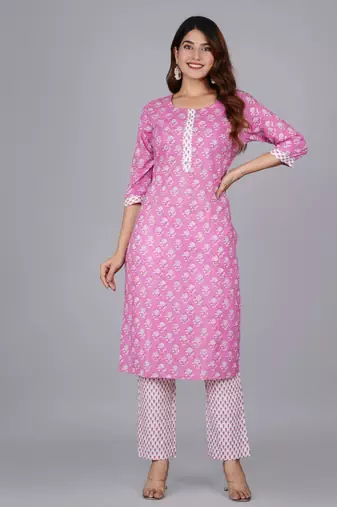 Pink cotton printed kurti