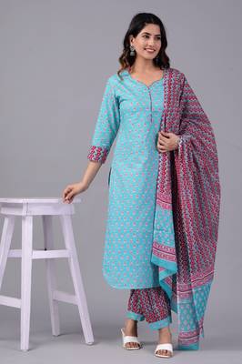 Tourquise cotton printed kurti 1