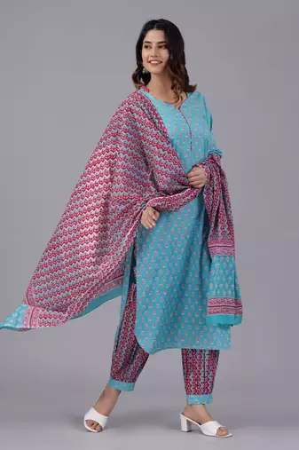 Tourquise cotton printed kurti