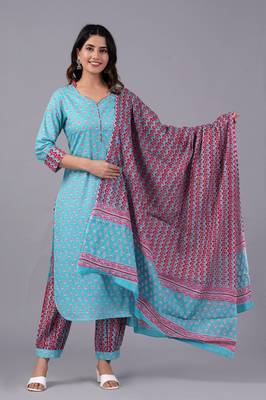 Tourquise cotton printed kurti 4