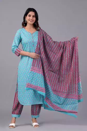 Tourquise cotton printed kurti