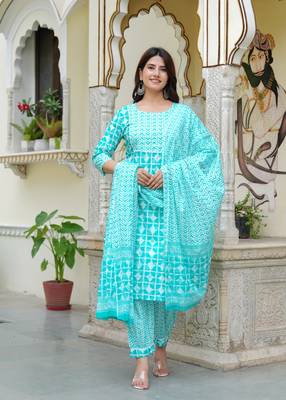 Tourquise cotton printed kurti 1