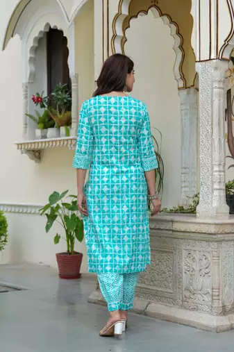 Tourquise cotton printed kurti