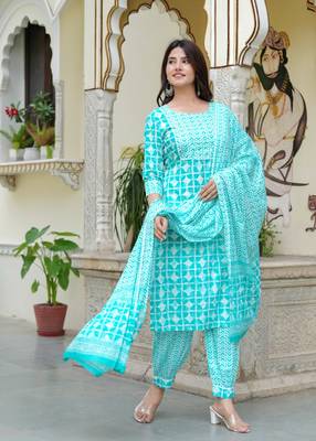 Tourquise cotton printed kurti 3