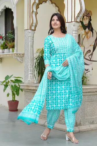 Tourquise cotton printed kurti
