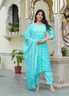 Tourquise cotton printed kurti 4