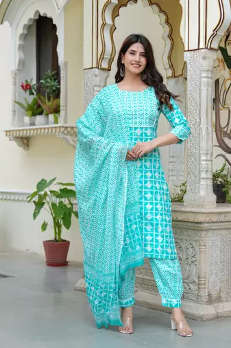 Tourquise cotton printed kurti
