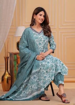 Green cotton printed kurti 3