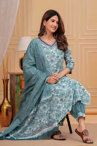 Green cotton printed kurti