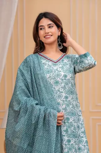 Green cotton printed kurti