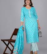 Sky blue cotton printed kurti