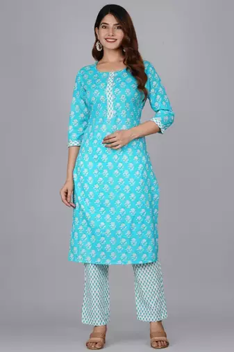Sky blue cotton printed kurti
