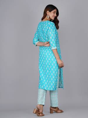 Sky blue cotton printed kurti 3