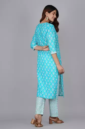 Sky blue cotton printed kurti