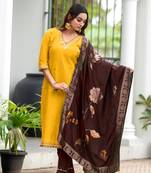 Embroidered Mirror Work Pure Silk Straight Kurta with Trousers & With Dupatta