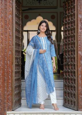 Blue cotton printed kurti 1