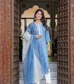 Blue cotton printed kurti