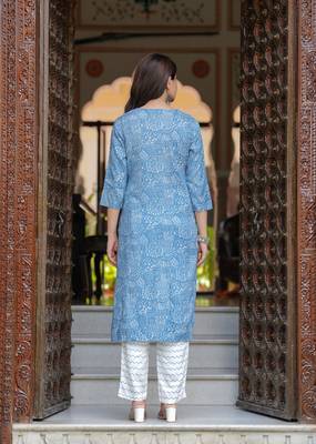 Blue cotton printed kurti 2